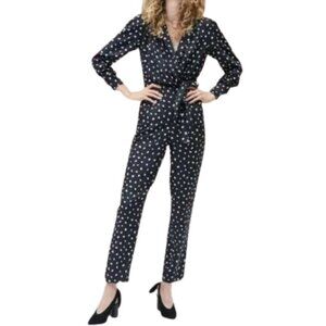 Rebecca Taylor Nova Dot Jacquard Silk Blend Wrap Jumpsuit Black & White Size 4